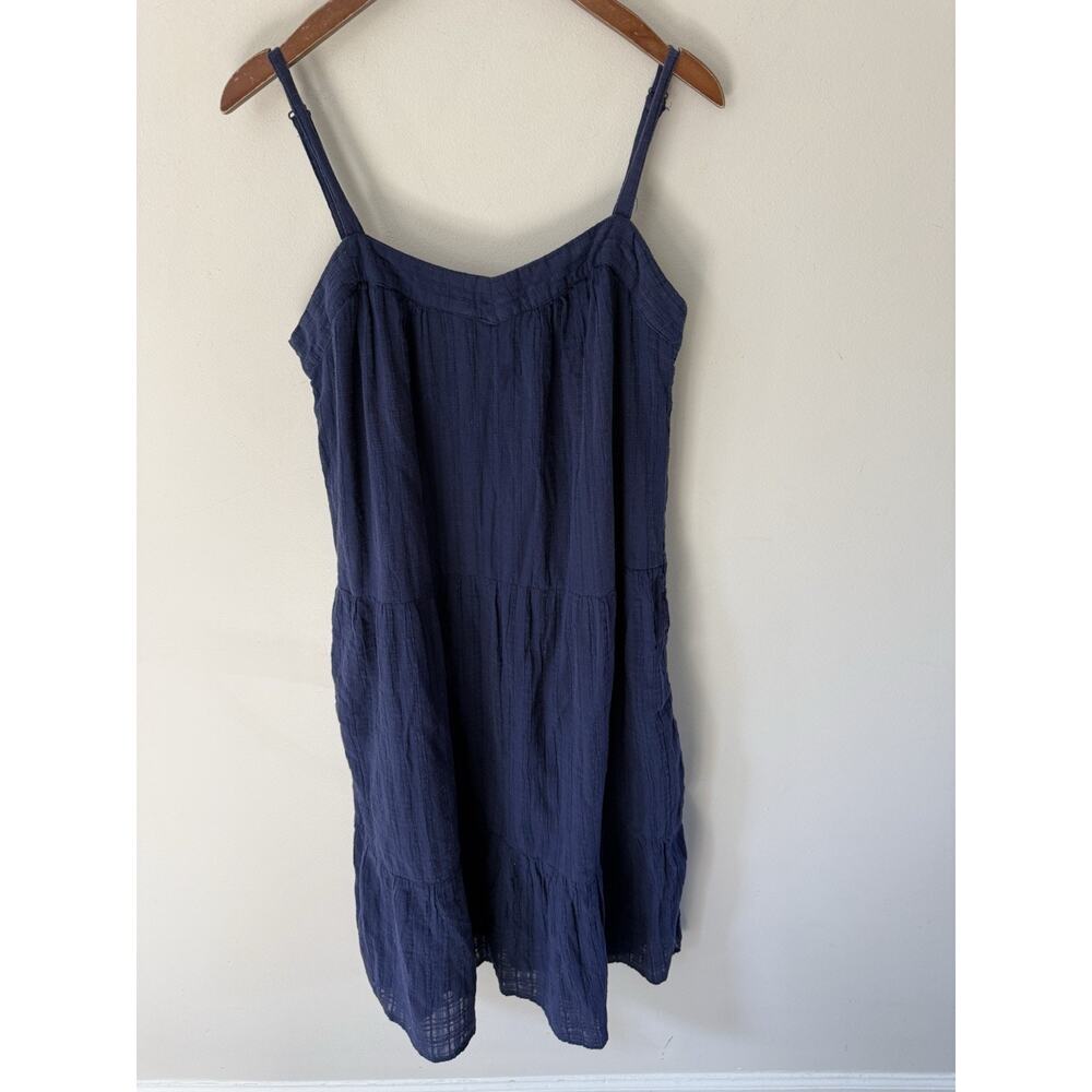 Knox Rose Womens L Blue Cotton Gauze Tiered Modi Dress Smocked Back Boho Hippie